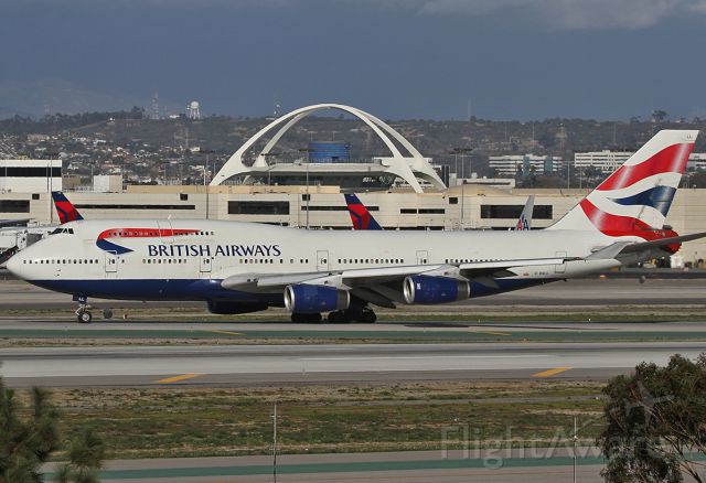 Boeing 747-400 (G-BNLL) - Taxiing after landing at the LAX.