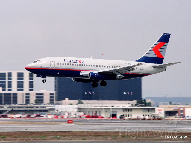 Boeing 737-200 (C-GRPW) - KLAX - long gone Canadien Airlines Boeing 737-200 series date apprx March 1990 - possibly arriving from Vancouver BC