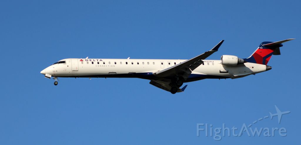 Canadair Regional Jet CRJ-900 (N922XJ) - On final is this 2008 Delta Airlines Connection Canadair Regional Jet 900LR in the Autumn of 2020
