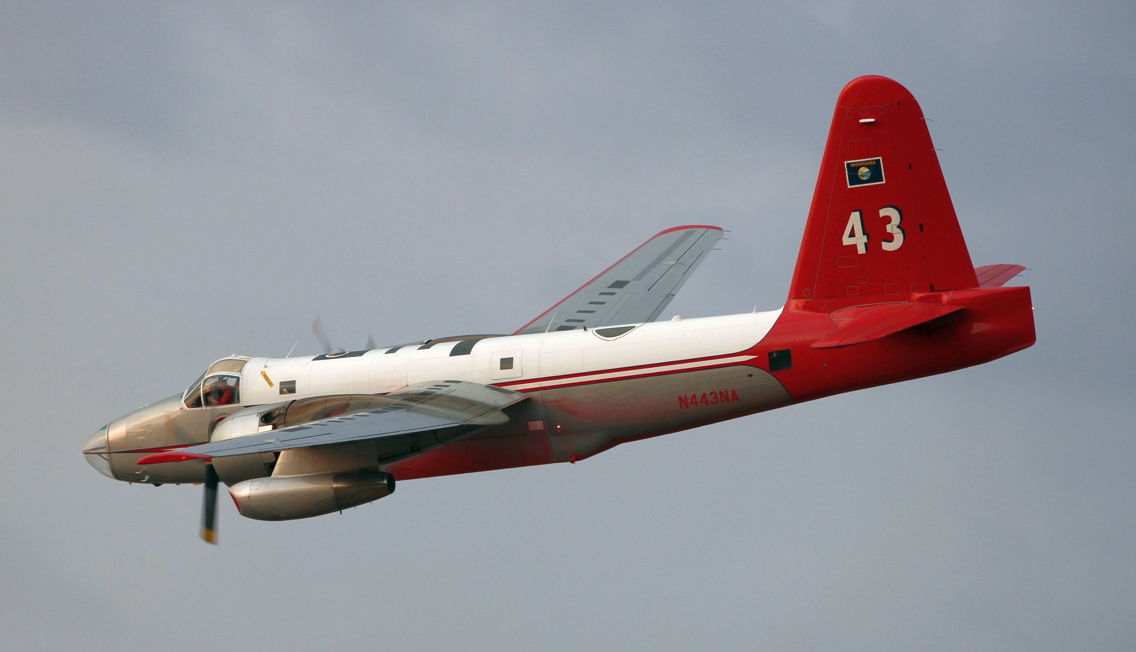 Lockheed P-2 Neptune (N443NA) - Departing Rogue Valley Intl Airport for the Happy Camp Complex fires.