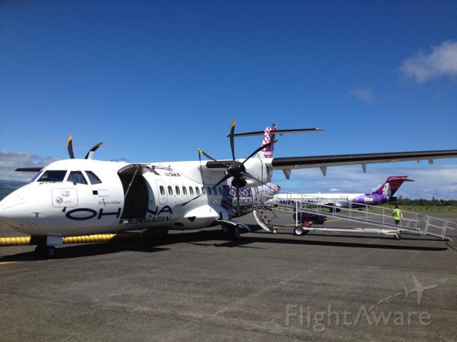 ALENIA Surveyor (ATR-42-500) (N801HC) - Beautiful day in Hilo with a beautifully painted ATR 42-500 in Ohana by Hawaiian operated by Empire Airlines livery.