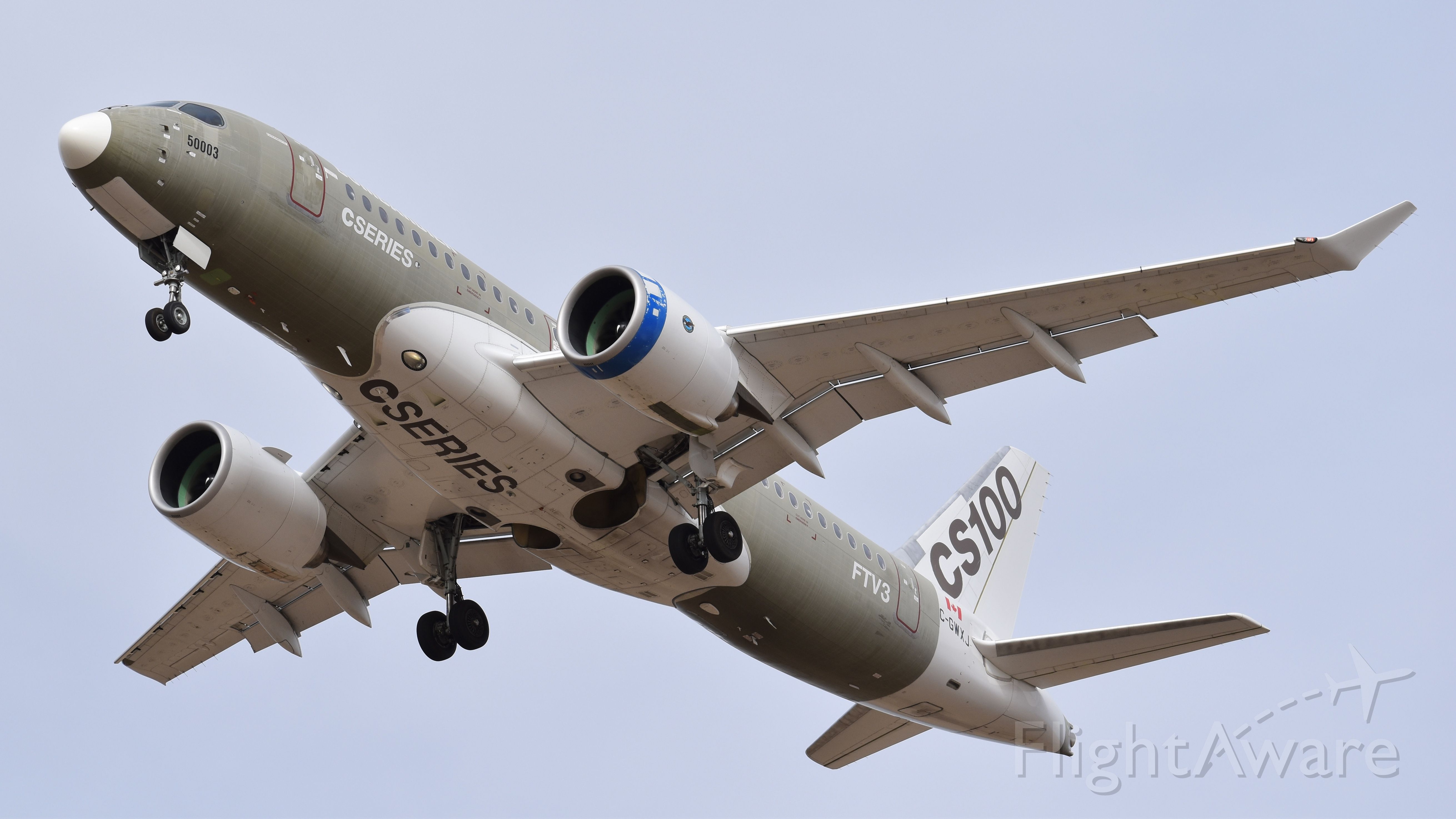 Bombardier CS100 (C-GWXJ) - Bombardier Aerospace CS100 Experimental performing a go-around on Runway 17L at Colorado Springs