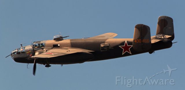 N747AF — - Russian To Get Ya, a North American B-25J Mitchell bomber (N747AF, 44-30456), completes a low-level pass over Reno Stead Airport during a performance at the 2015 National Championship Air Races.
