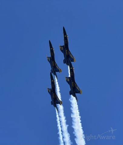 McDonnell Douglas FA-18 Hornet — - The Blue Angels in the diamond formation during 2021 San Francisco Fleet Week.