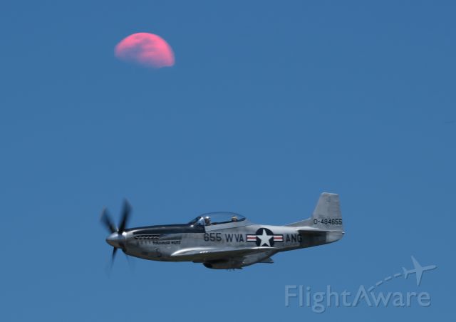 North American P-51 Mustang (N551CF) - Orbital patrols for "Mars" colony.. Or just a low pass with a lucky Moon shot in the bckgnd.