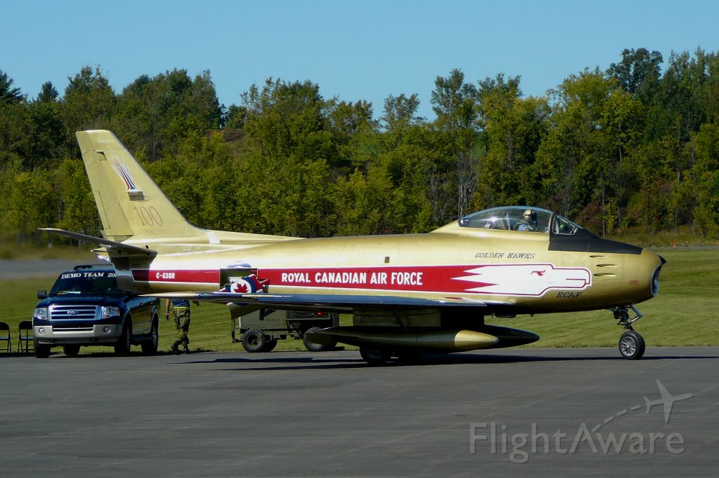 North American F-86 Sabre (C-GSBR) - F86 Sabre from Vintage Wing of Canada at open house in 2009  http://www.vintagewings.ca/    That A/C are painted as the Golden Hawks acrobatic Canadien Team