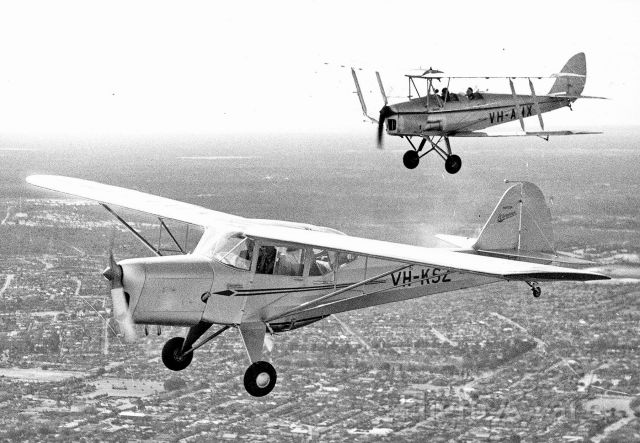 TAYLORCRAFT (2) J (VH-KSZ) - Adventurer flying over Perth 14th July 1950 in company with Tiger Moth VH-AMX. From Geoff Goodalls fabulous collection. Still registered today.