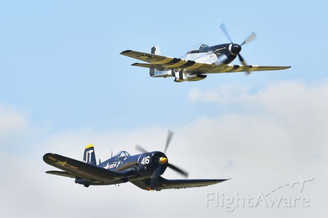 NL51HY — - P-51D Mustang and F-4U Corsair in a close formation flight during Battle Creek Air Show 2018.