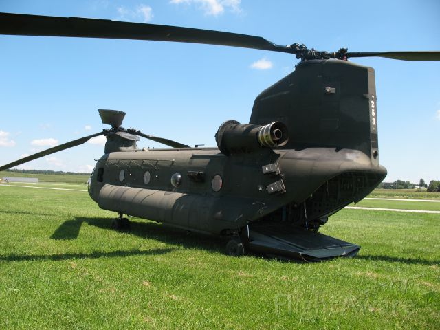 — — - CH-47 Rear view with loading ramp down at rest at KTHV , York Airport .