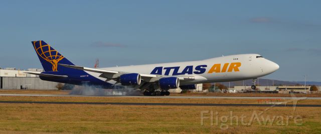 BOEING 747-8 (N855GT) - Atlas Air N855GT touching down on runway 18L at Huntsville.