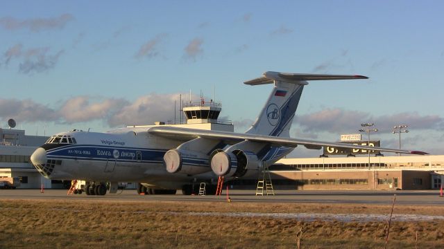 Ilyushin Il-76 — - A Volga-Dnepr Ilyushin Il-76 sits on the ramp at Gander International Airport.