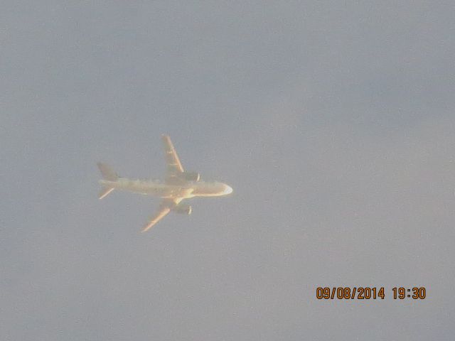 Airbus A319 (N947FR) - Frontier flight 227 from Branson Mo to DEN over Baxter Springs Kansas (78KS) at 33,000 feet.