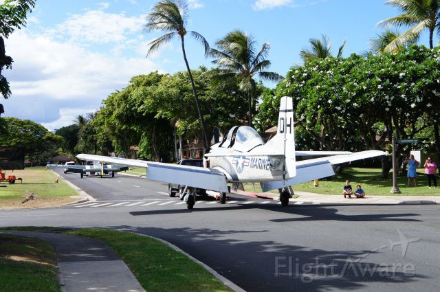 N787AS — - A T-28B follows a P-51D (Lady Alice) during a parade through housing on Joint Base Pearl Harbor Hickam.  A land based parade of six warbirds were transported from Hickam AFB to Pearl Harbor where they will be loaded onto the USS Essex for shipping back to the mainland.  In total 14 warbirds were on O'ahu for the 75th Anniversary of VJ Day activities, participating in flyovers and more.  The daily rumble of their distinct engines over my house daily will be greatly missed.