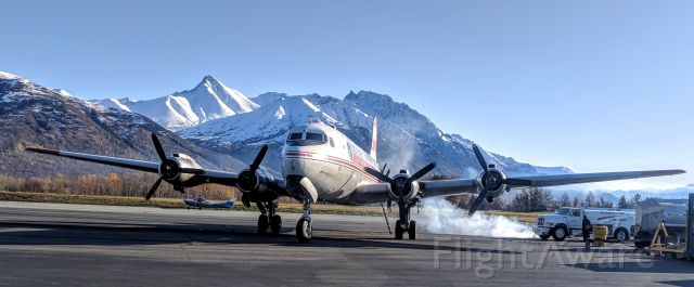 Douglas C-54 Skymaster (N96358) - Alaska Air Fuel terminal, Palmer Municipal Airport, AK