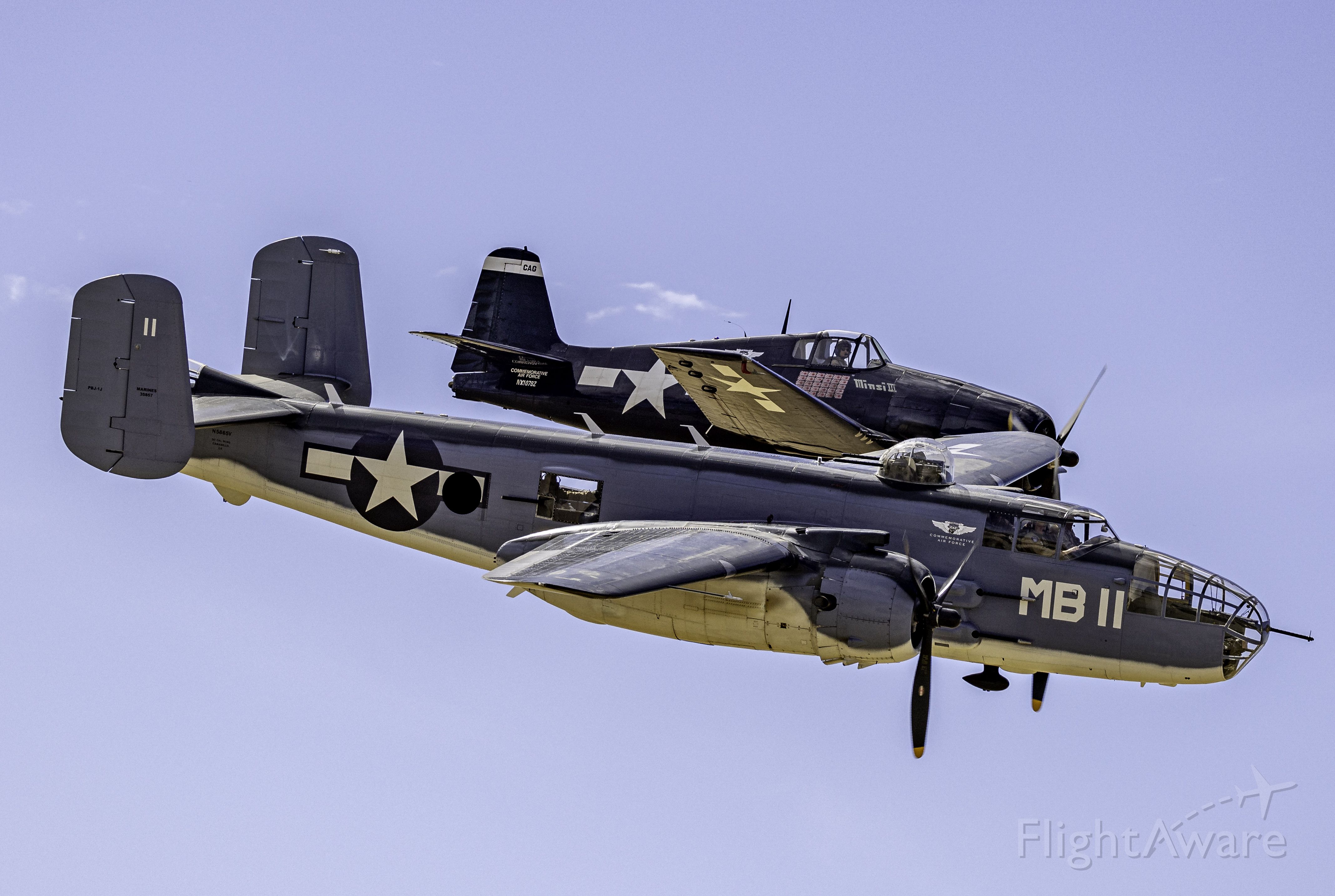 NX1078Z — - Grumman F6F-5 Hellcat and North American PBJ-1J Mitchell flying a tight formation of two at Davis-Monthan AFB airshow November 2021