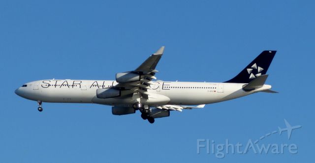 Airbus A340-300 (D-AIFE) - This Star Alliance livery is moments from landing, summer 2018.