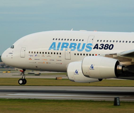Airbus A380-800 (F-WWEA) - "Airbus 202 Super" kissing the runway at Cincinnati!