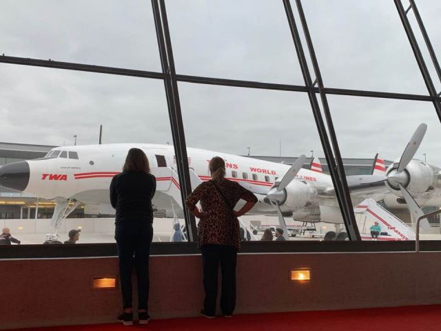 — — - Looking at the Beautiful TWA Connie at the TWA Hotel.  It's a shame they have converted it to a bar not a flying museum.