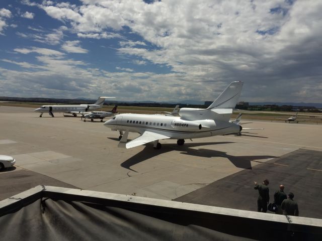 Dassault Falcon 900 (N504PA) - I was eating at the Perfect Landing restaurant and I saw this Falcon 900 leaving Centennial Airport.