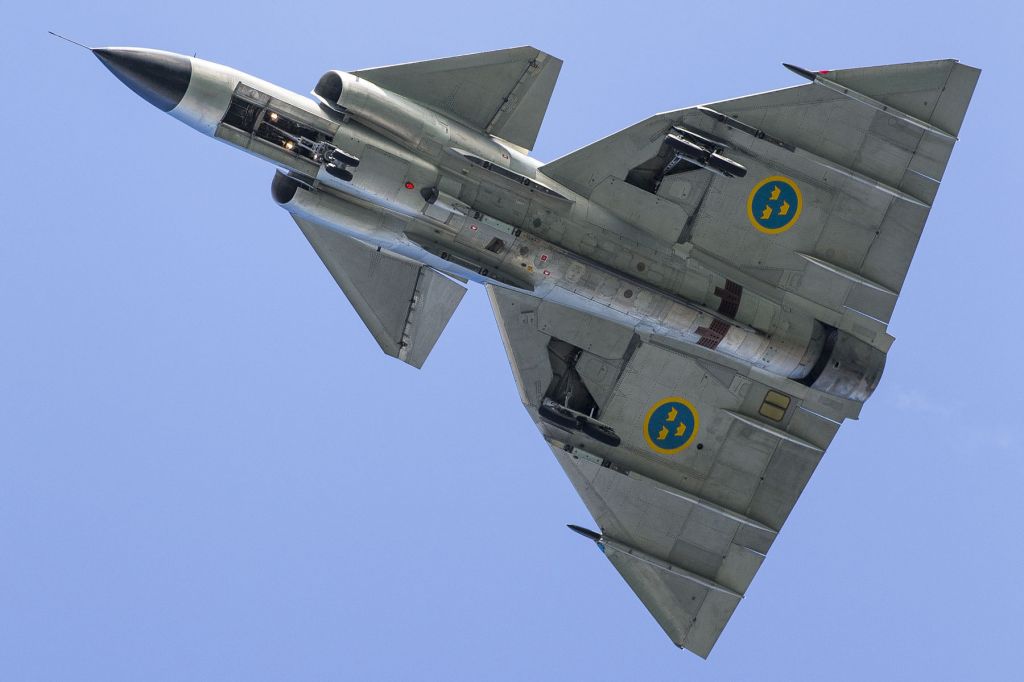 — — - Saab Viggen at Battle of Britain Airshow Jersey Channel Islands Sept 2012