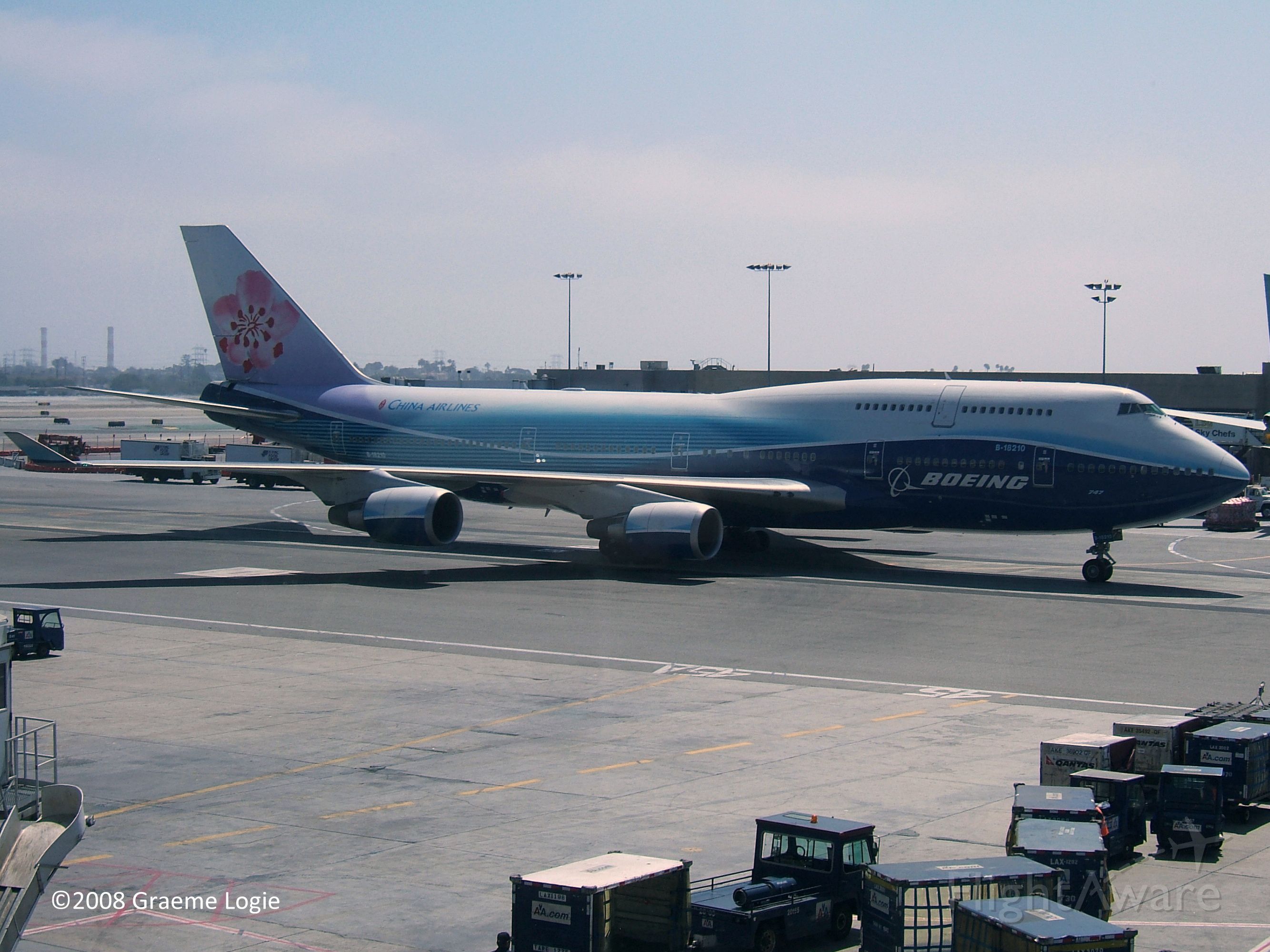 Boeing 747-400 (B-18210) - From the American Airlines Admirals Club at LAX.