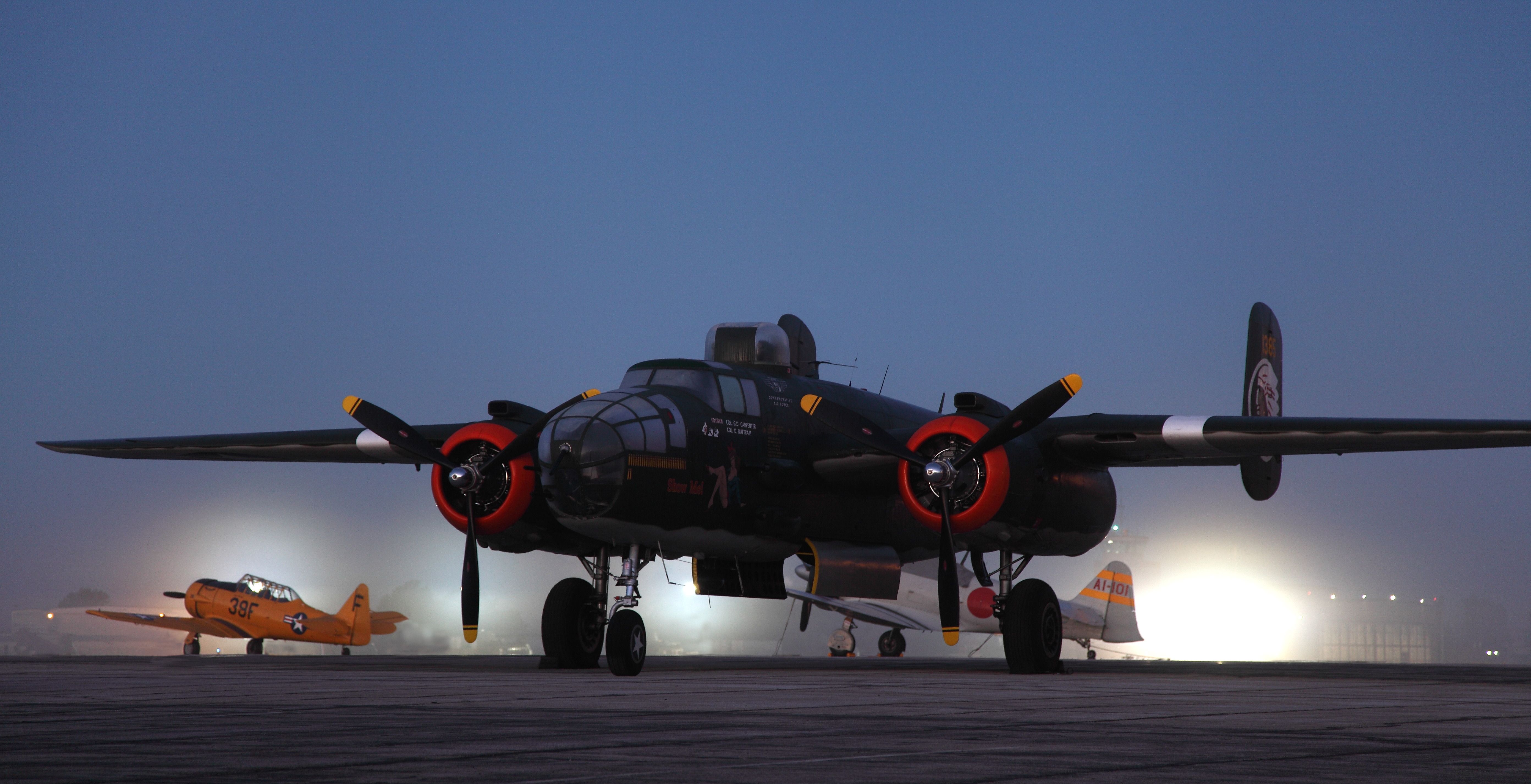 North American TB-25 Mitchell — - I got up early to make a sunrise shot of the Commemorative Air Force Missouri Wing's B-25, "Show Me". The weather had another ideas. I got a fog shot of "Show Me".