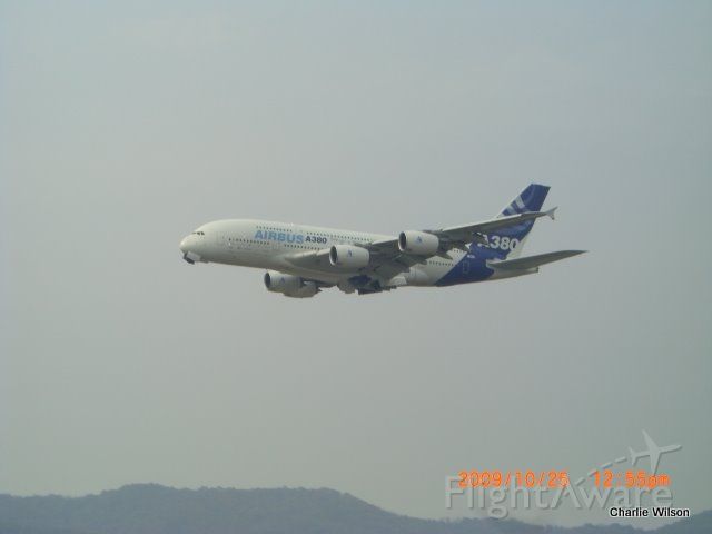 Airbus A380-800 — - Airbus A-380 on demonstration flight at the Seoul International Airshow, Oct. 25, 2009.
