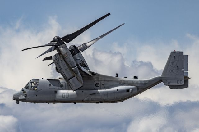 Bell V-22 Osprey (00-8016) - Rotors in transition as an Osprey makes a low pass