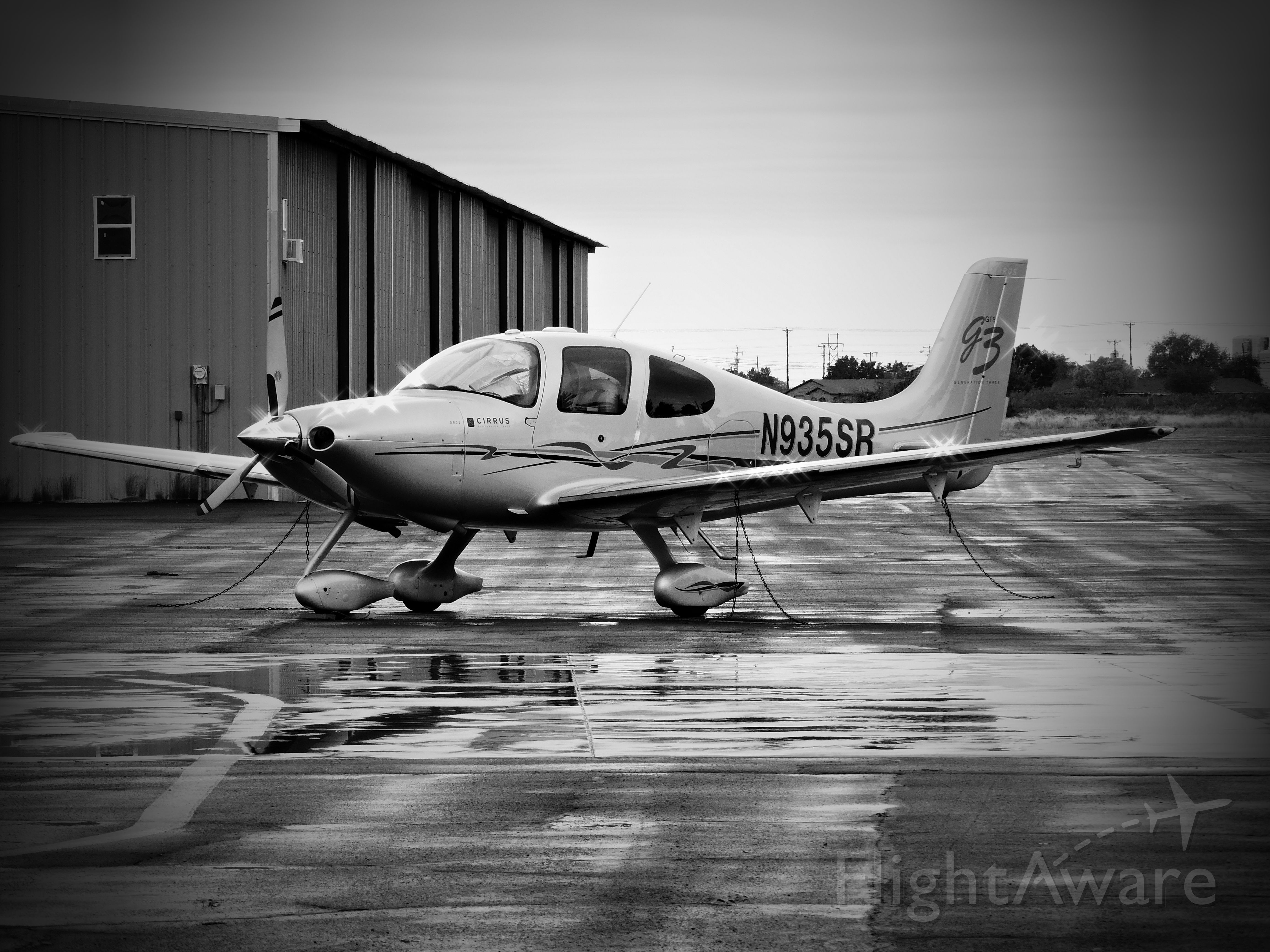 Cirrus SR-22 (N935SR) - Taken Thanksgiving weekend 2016 at Roy Hurd Municipal Airport in Monahans, Texas.  Rainy weekend but it made for a good monochrome shot.