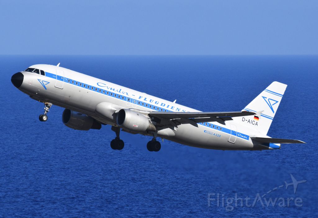 Airbus A320 (D-AICA) - Condor´s retro livery climbing out of La Palma.