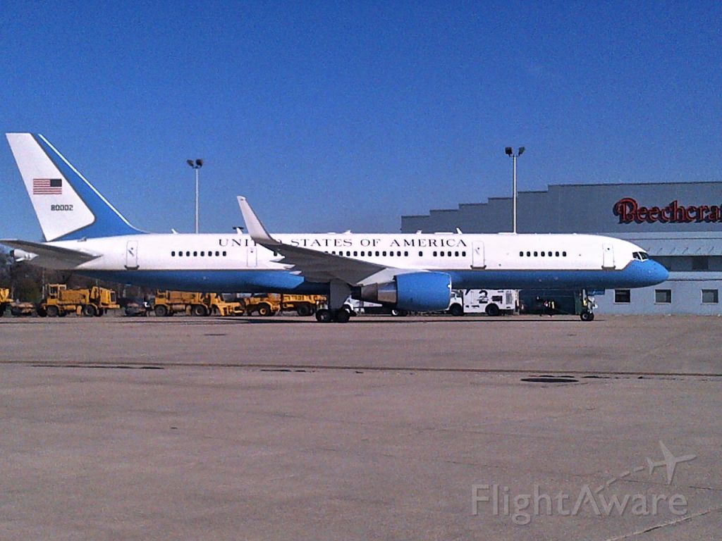 Boeing 757-200 (N80002) - 80002 awaits the arrival of VP Biden at KRFD  and it's call sign change to Air Force Two.