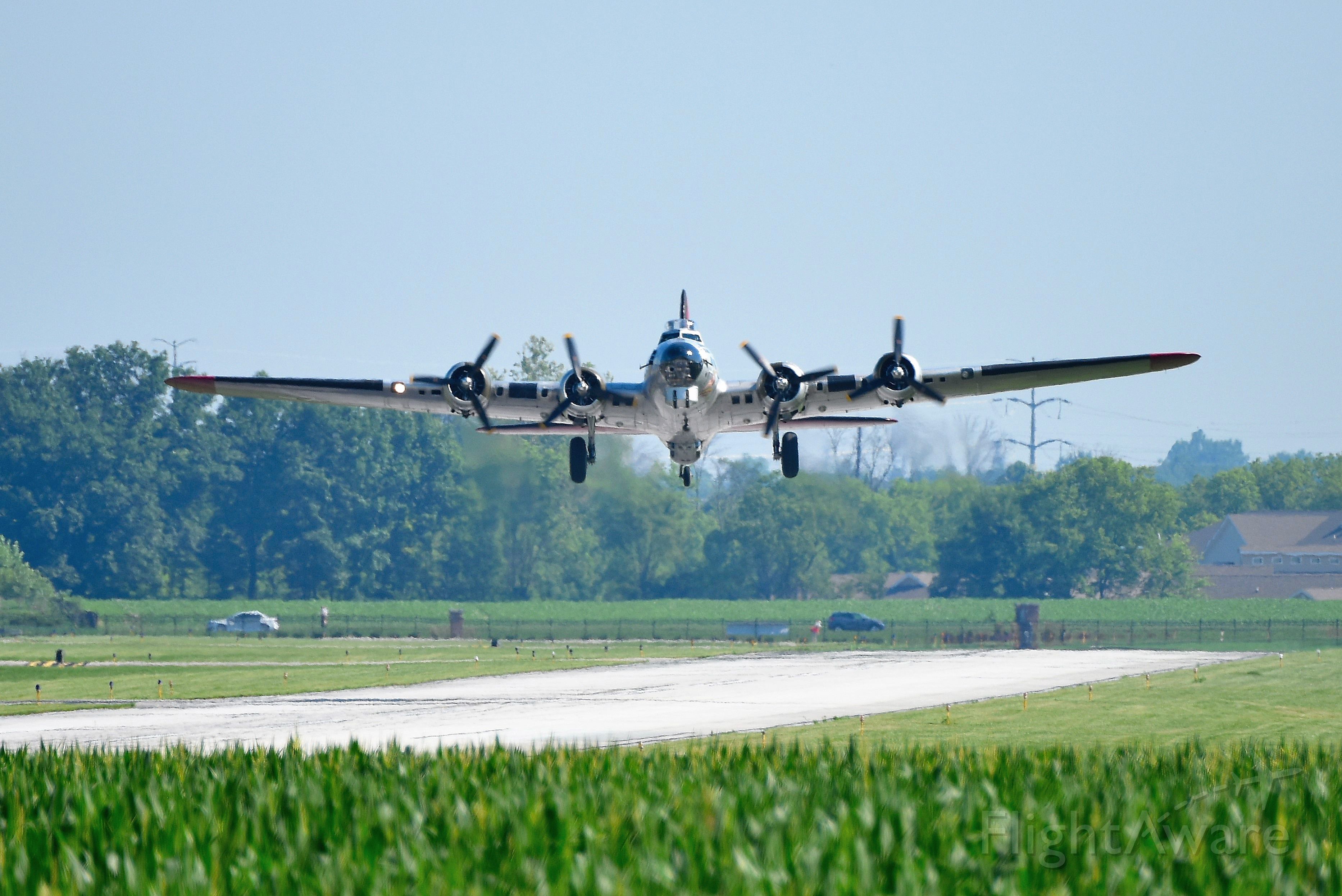 Boeing B-17 Flying Fortress (N5017N) - Aluminum Overcast departing Runway 19.