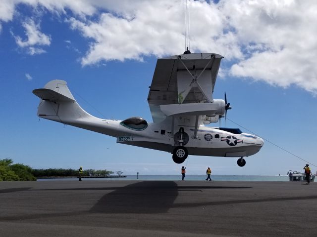 N222FT — - A PBY5 gets great MPG as it "flies" onto a barge before being shipped from O'ahu to the Mainland.