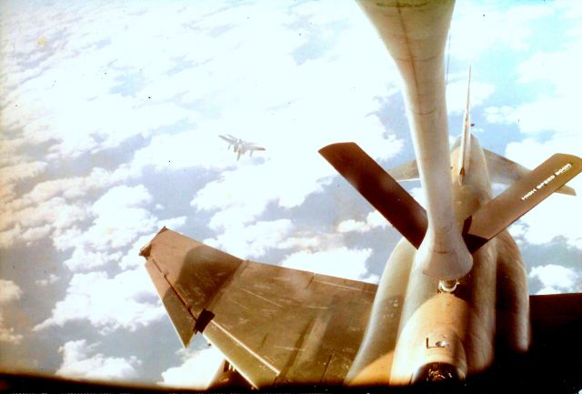 — — - Refueling over Gulf of Mexico, east of Tampa. Fighters were using Eglin range, hitting tankers, returning. Note F-15 waiting its turn. Jan, 1977