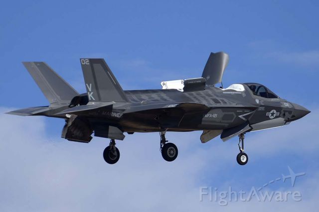 Lockheed F-35C (16-8720) - Lockheed-Martin F-35B Lightning 2 BuNo 168720 Modex 02 of VMFA-121, based at Marine Corps Air Station Yuma, paid a visit to Luke Air Force Base on December 10, 2013. It arrived just before 11:00 in the morning. It made four circuits of the pattern in vertical landing mode and then landed. It was being shown to officials from Singapore, which is considering buying the Joint Strike Fighter.