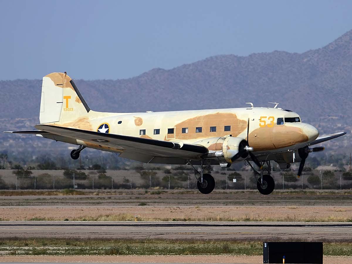 Douglas DC-3 (N53ST) - Commemorative Air Force Douglas C-47A Dakota N53ST arriving for Gateway Aviation Day on March 9, 2012.