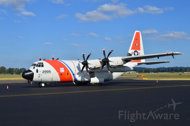 Lockheed EC-130J Hercules (C2005) - United States Coast Guard HC-130J Hercules from CGAS Elizabeth City, North Carolina resting on the ramp at Salem (KSLE/SLE) after an early-morning arrival from St. Louis (KSTL/STL). My first time seeing a Coast Guard Hercules!