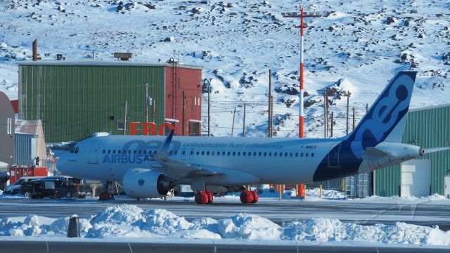 Airbus A320 (F-WNEO) - Airbus A320-271N, F-WNEO, at the Iqaluit airport - preparing for cold-weather testing.  March 6, 2020