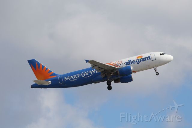 Airbus A320 (N218NV) - Allegiant Air (G4) N218NV A320-214 [cn1229]br /Fort Lauderdale (FLL). Allegiant Air flight G41205 departs for Asheville Regional (AVL). The aircraft is wearing Make a Wish titles celebrating Allegiant’s collaboration with the charity providing flights for families traveling to their wish destinations. The livery was applied on delivery of the then new A320 in October 2013. br /Taken from Terminal 1 car park roof level br /2018 04 07br /a rel=nofollow href=http://alphayankee.smugmug.com/Airlines-and-Airliners-Portfolio/Airlines/AmericasAirlines/Allegiant-Air-G4https://alphayankee.smugmug.com/Airlines-and-Airliners-Portfolio/Airlines/AmericasAirlines/Allegiant-Air-G4/a