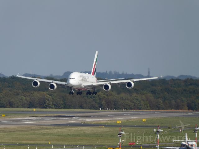 Airbus A380-800 (A6-EUC) - Emirates A380-800 A6-EUC shortly before touchdown on 23L DUS, 15.09.2019.