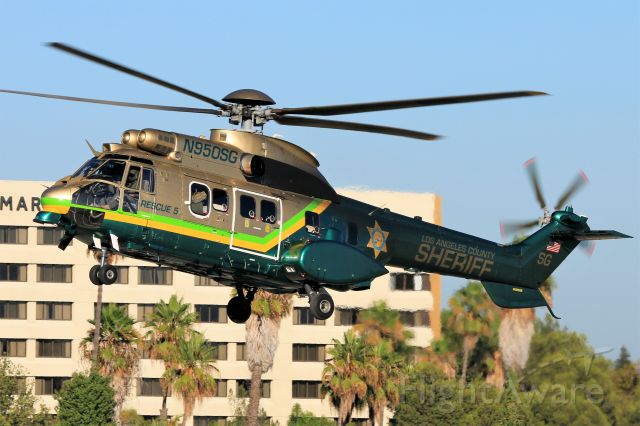 TUSAS Cougar (N950SG) - Los Angeles County Sheriff AS332 L1 Super Puma arriving into Long Beach prior to Air Force 1's arrival.
