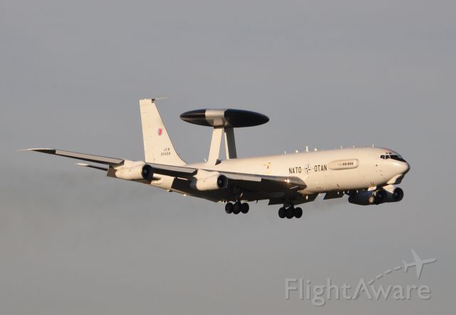 Boeing 707-100 (LXN90548) - Awacs-Boeing E3 passing low over RW 14L. What a sight! What a sound