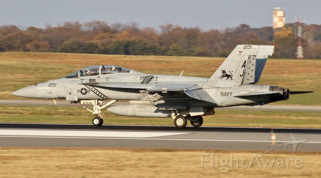 McDonnell Douglas FA-18 Hornet (16-6674) - A surprise visit from four F/A-18s in the "Blacklion" (VFA-213) squadron. This aircraft has the speedbrakes deployed and is slowing down on runway 33L.