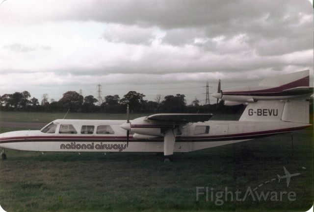 PILATUS BRITTEN-NORMAN Trislander (G-BEVU) - Seen here in Nov-84.  Transferred to USA 5-Jun-85 as N611WA,br /then became 6Y-JQF for Trans-Jamaican Airlines.br /Damaged beyond repair 12-Sep-88 by Hurricane Gilbert at MKJS.