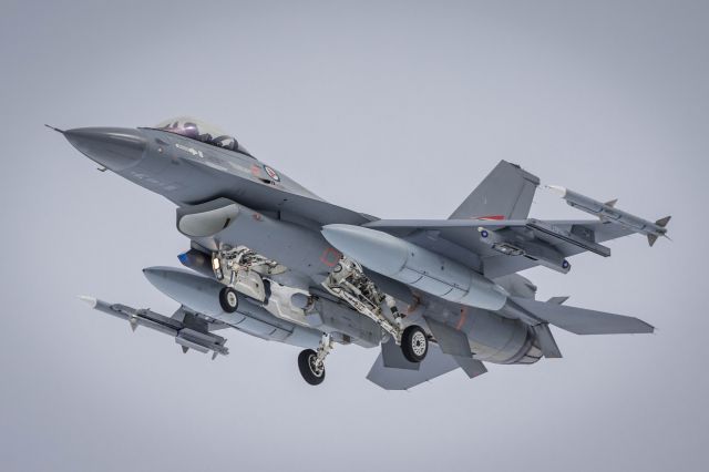 Lockheed F-16 Fighting Falcon — - Norwegian F-16s stop at KBGR en route to Red Flag at Nellis AFB.