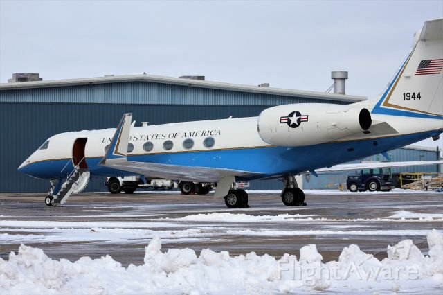 Gulfstream Aerospace Gulfstream V (97-1944) - One of our countrys finest being serviced at Gulfstream Appleton, WI on a snowy February day.