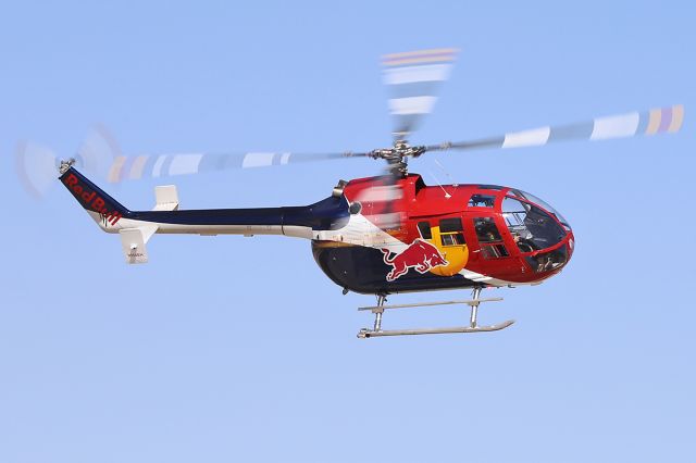 N154EH — - MESSERSCHMITT-BOELKOW-BLOHM BO-105S - Red Bull - performing at the Los Angeles County Air Show on March 22, 2014.