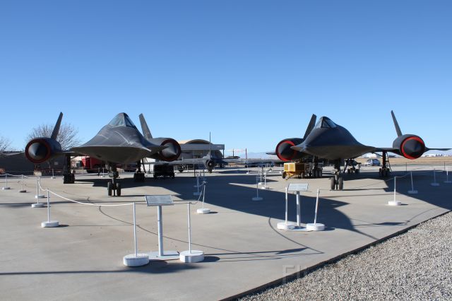 Lockheed Blackbird — - SR-71 61-7973 left and A-12 60-6924 right at Blackbird Park, Palmdale, CA.