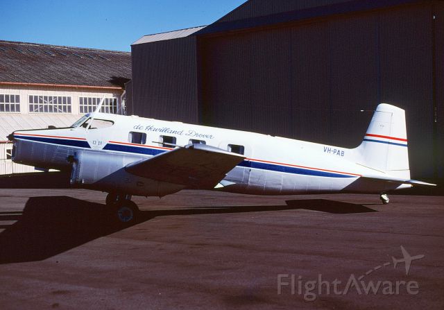 DE HAVILLAND AUSTRALIA Drover (VH-PAB) - The Draver after repaint to the Flying Doctor scheme at bankstown NSW on 25/6/1986 by Tony Arbon. It became VH-DHM on 19/11/1986. More photos and data atbr /a rel=nofollow href=http://www.austairdata.com.auhttp://www.austairdata.com.au/a