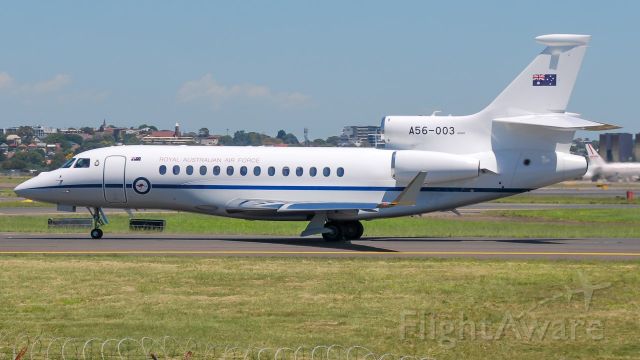 Dassault Falcon 7X (A56003) - A56-003 taxiing past Shep's mound on it's waybr / to depart on 34R.